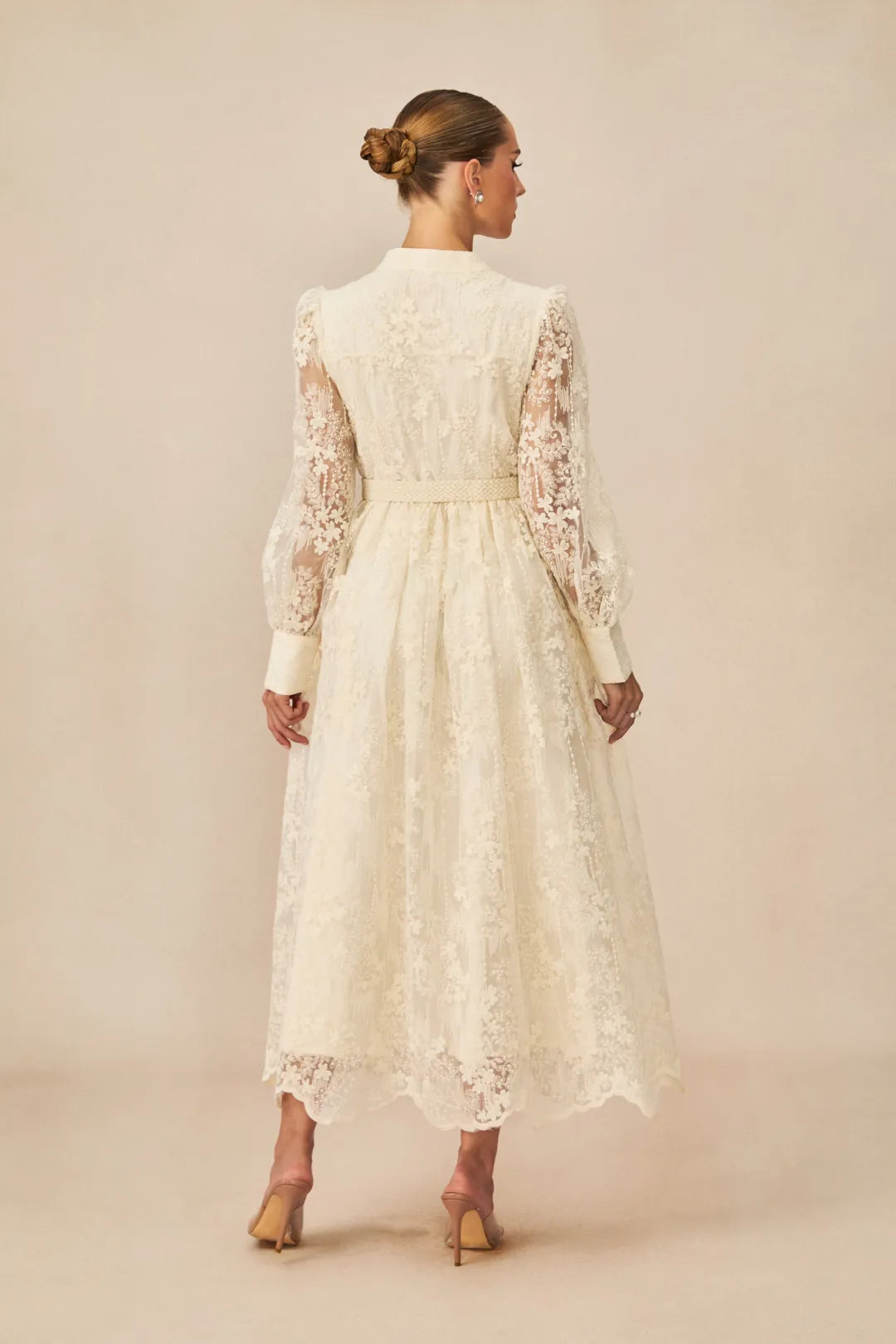 Madeline - V-Neck Lace Embroidered Midi Dress