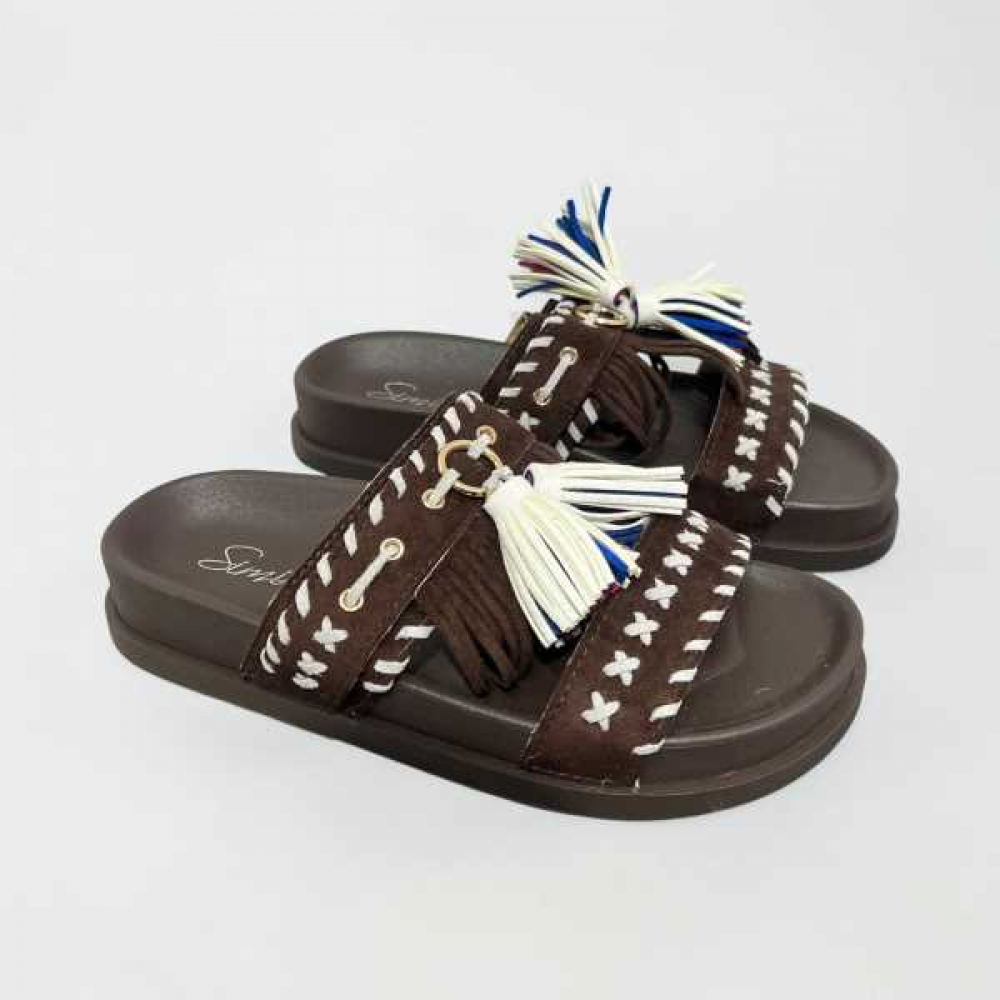 Ambrelle — Fringe Leather Sandals in Brown