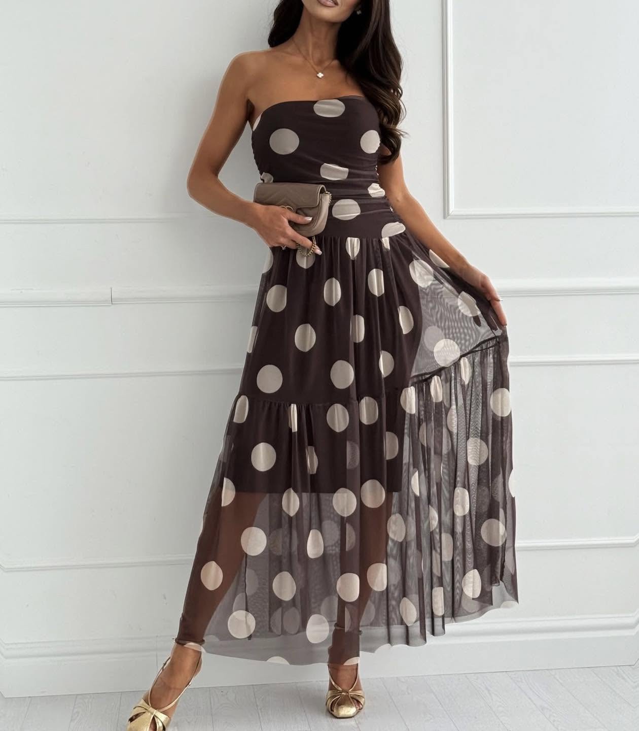 Puntillé — Polka Dot Strapless Maxi Dress