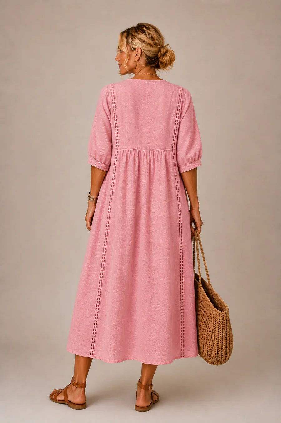 Sefi — Linen Midi Dress with Lace Trim