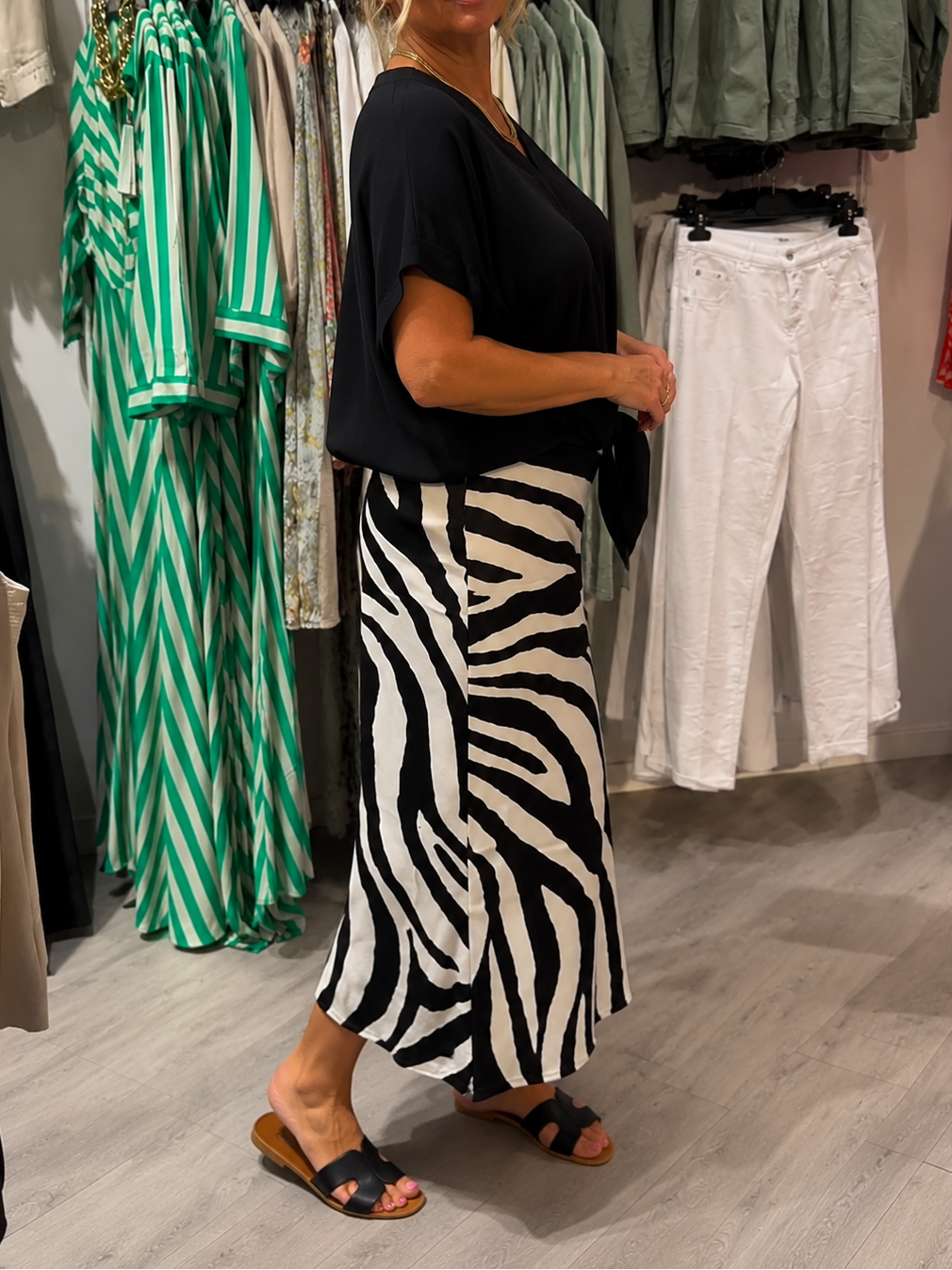 Zebrina — Tie-Front Blouse & Zebra-Print Midi Skirt Set