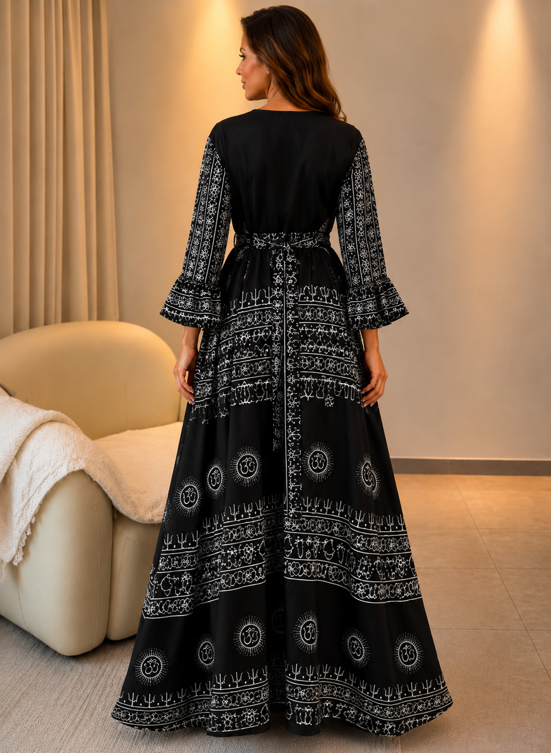 Miche — V-Neck Printed Linen Maxi Dress