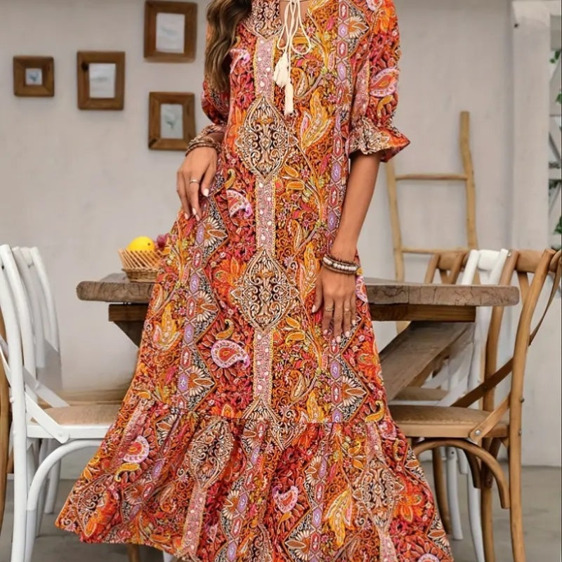 Lumielle — Summer Maxi Floral Dress with V-Neck
