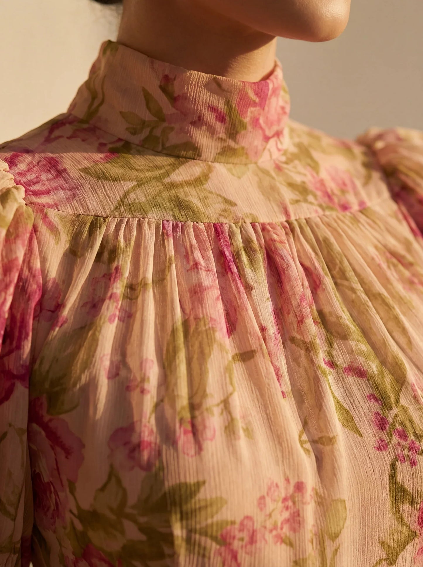 Rosario — Floral Chiffon Maxi Dress with Puff Sleeves