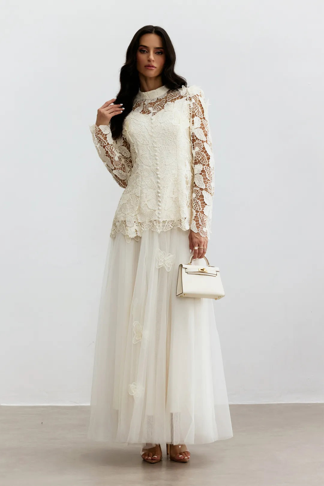 Elizabeth - Butterfly Embroidered Lace Formal Maxi Dress