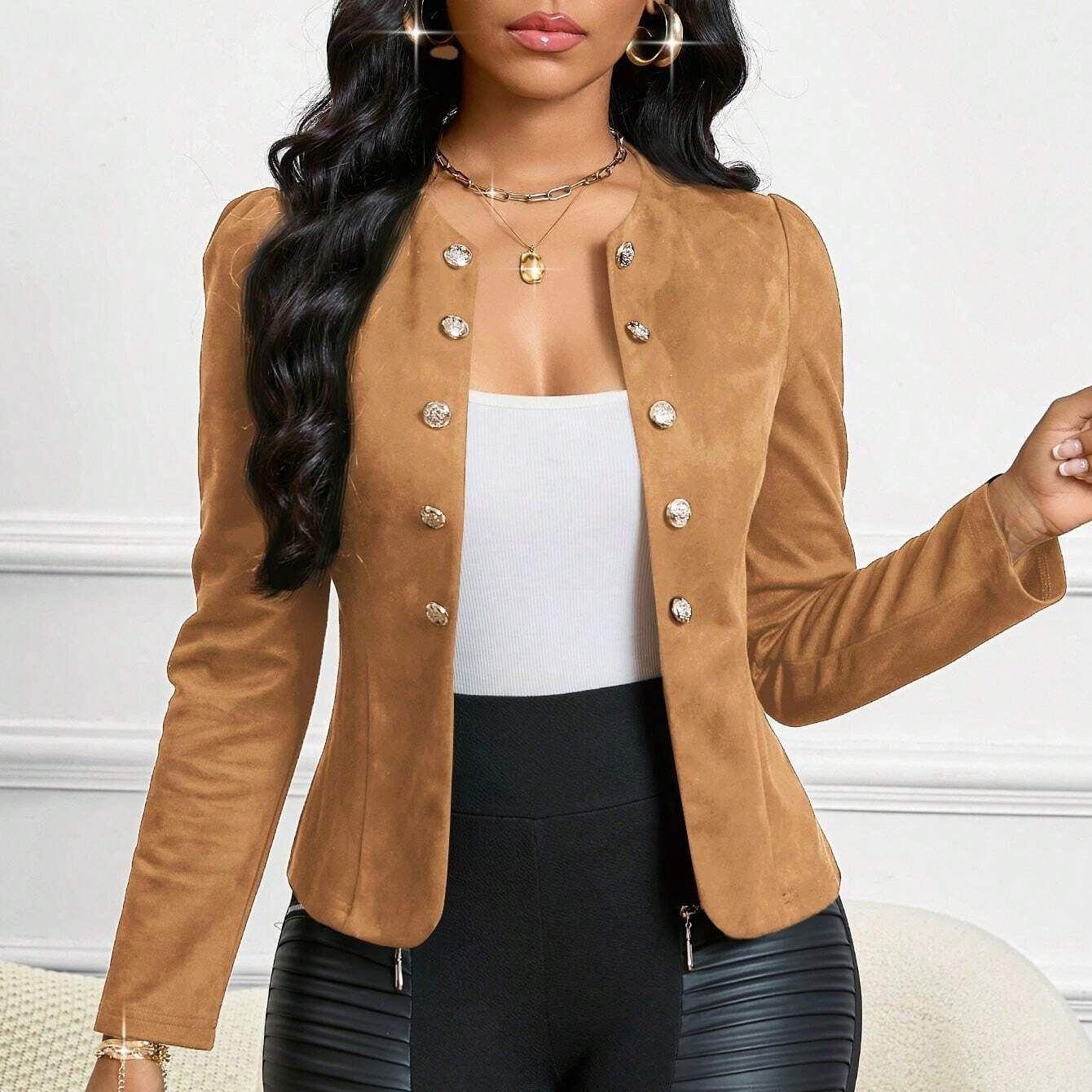 Verlaine — Collarless Suede Effect Jacket