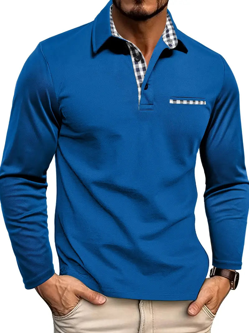 Long-Sleeve Knit Polo - Tailored Fit Comfort