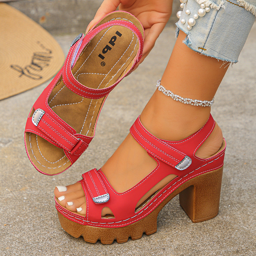 Elevé — Platform Chunky Heel Leather Sandals