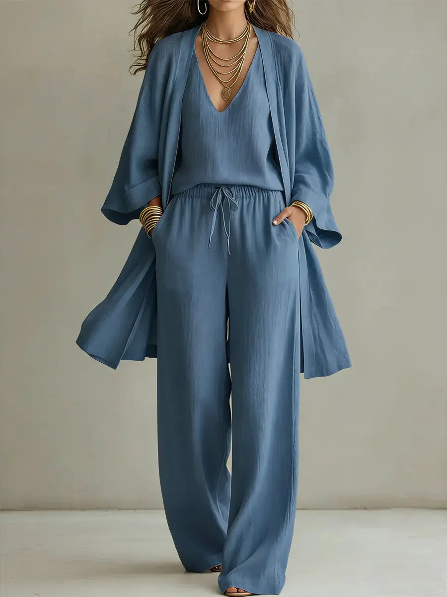 Velèn — Linen Cotton Wide-Leg Three-Piece Set
