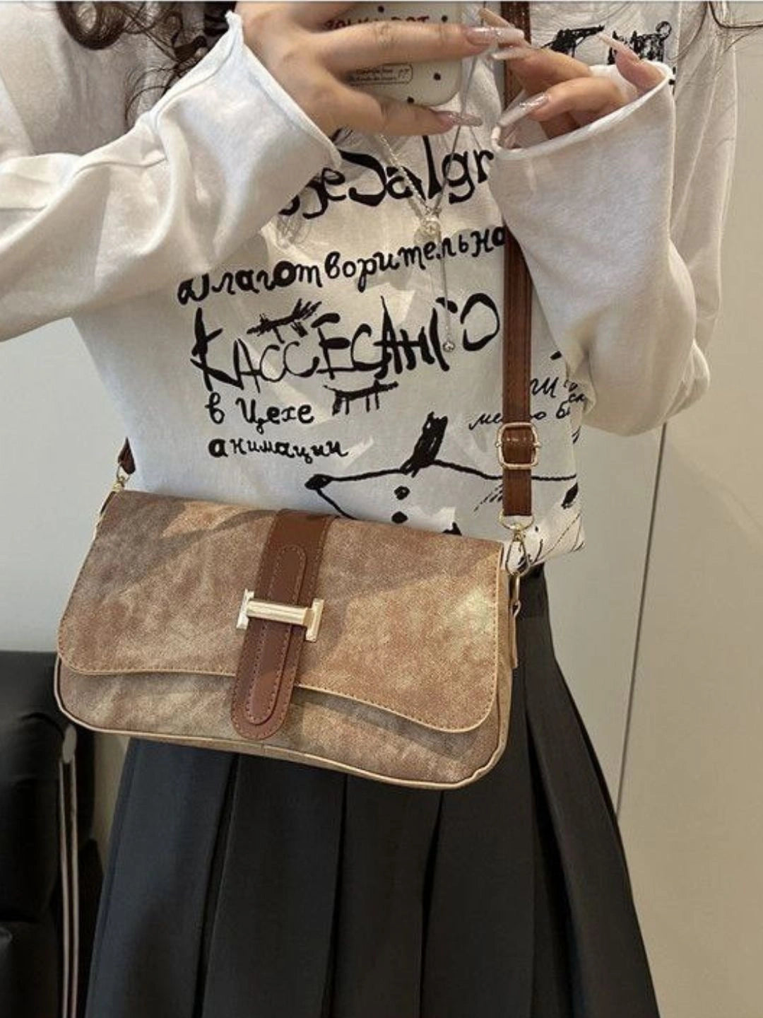 Burnley — Suede Leather Crossbody Bag in Taupe