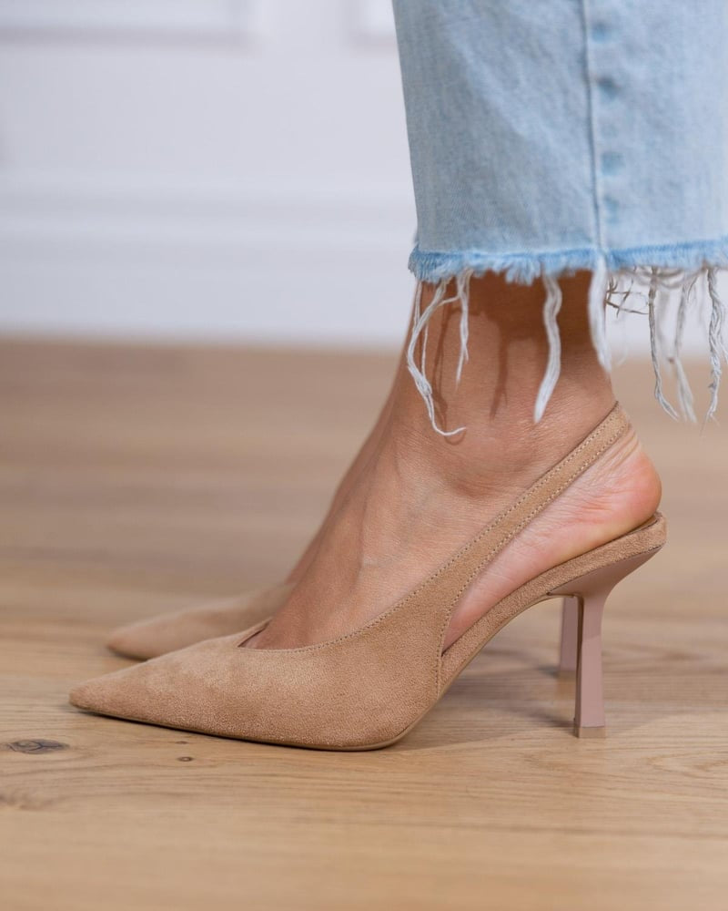 Marlena — Nude Low-Heel Pointed Slingback Pumps