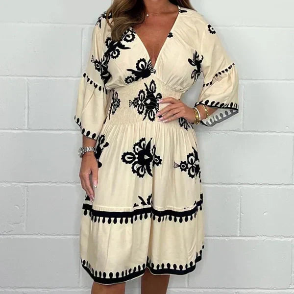 Liora Bohemian Midi Dress with V-Neck