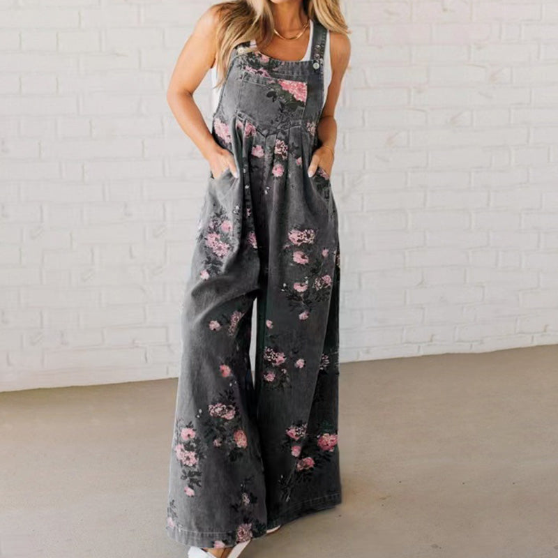 Denna — Artistic Print Denim Overalls
