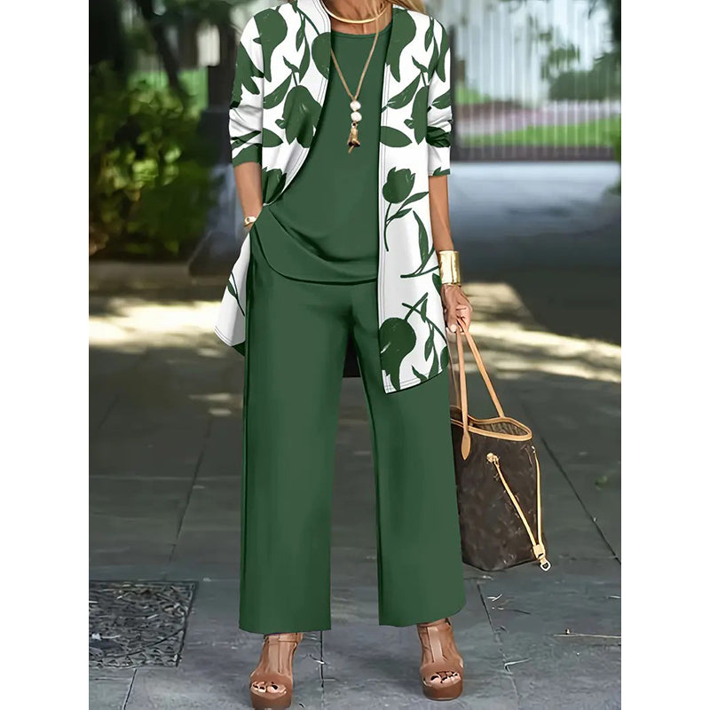 Cassiane — Three-Piece Cardigan, Tank & Wide-Leg Set