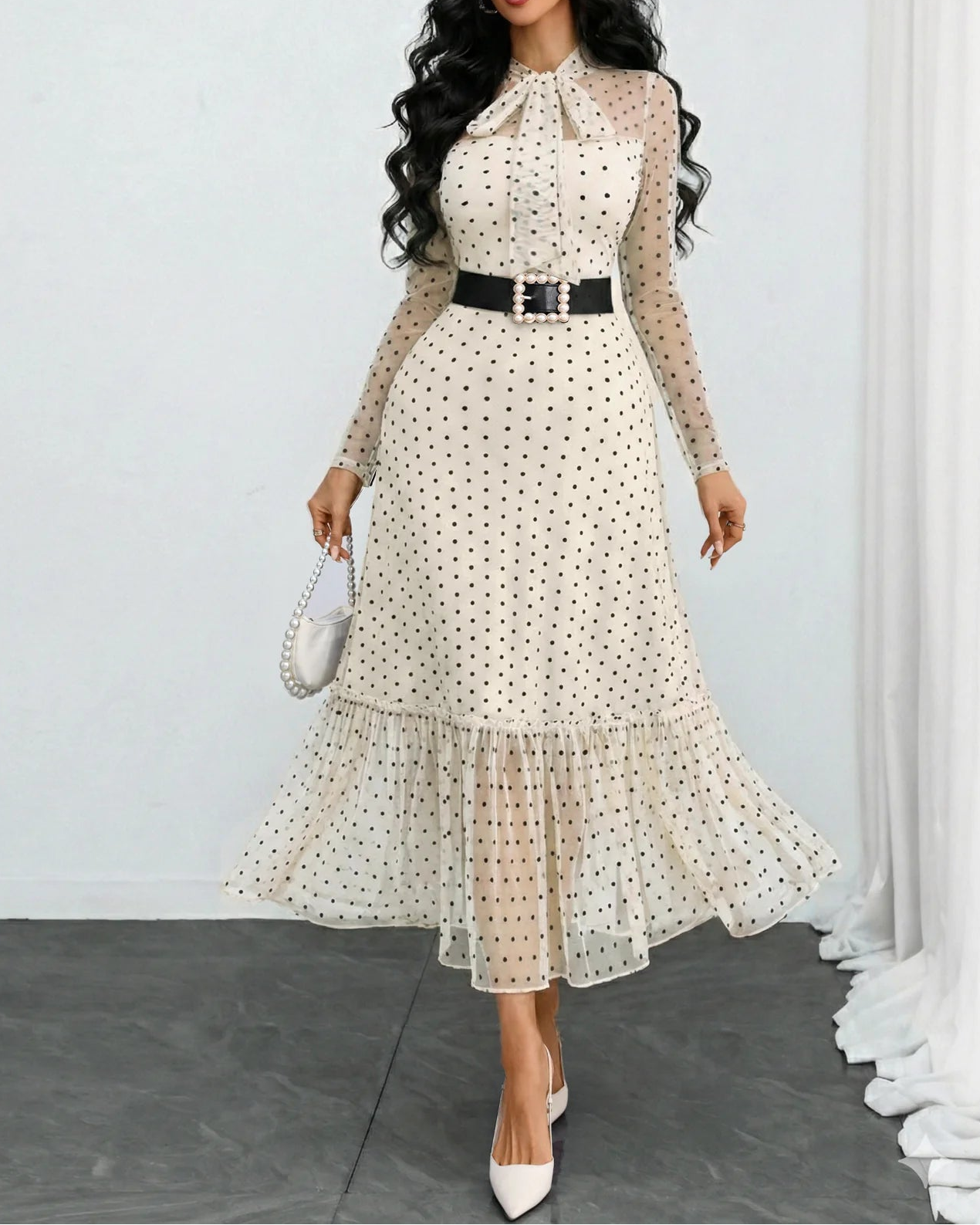 Verlanne — Polka Dot Tie-Neck Midi Dress