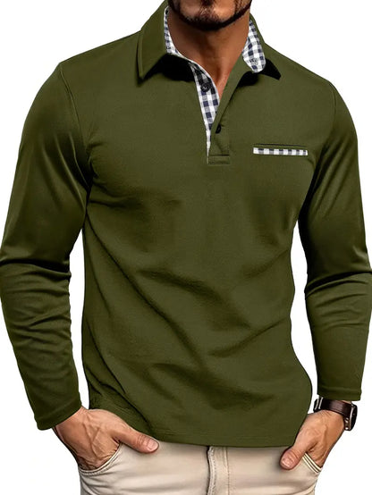 Long-Sleeve Knit Polo - Tailored Fit Comfort