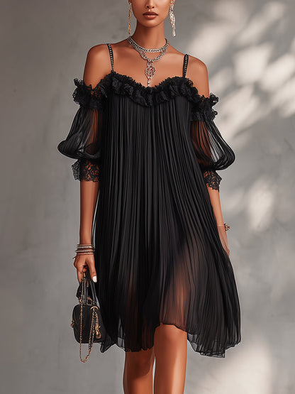 Victoria — Off-Shoulder Lace Chiffon Mini Dress