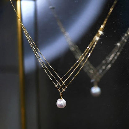 Akoya Pearl Lace Necklace in Gold