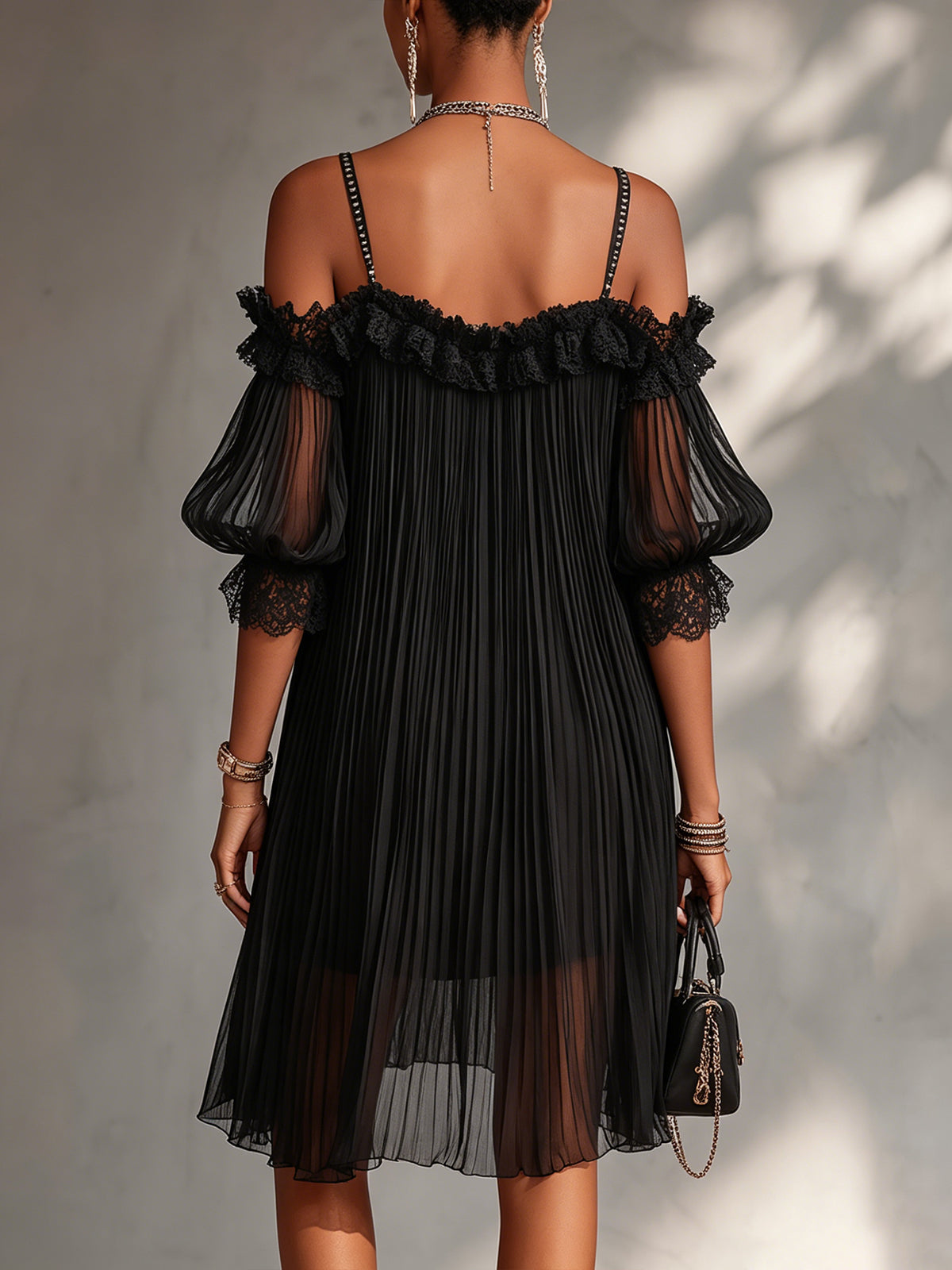 Victoria — Off-Shoulder Lace Chiffon Mini Dress