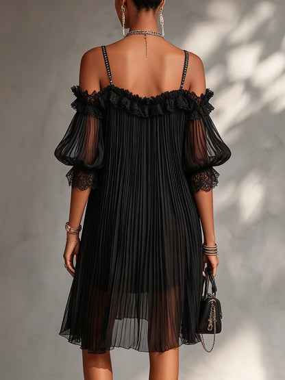 Victoria — Off-Shoulder Lace Chiffon Mini Dress
