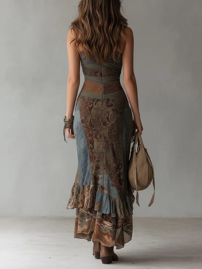 Zaya — Asymmetric Ethnic Print Maxi Dress