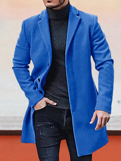 Solid Color Single-Breasted Coat for Men