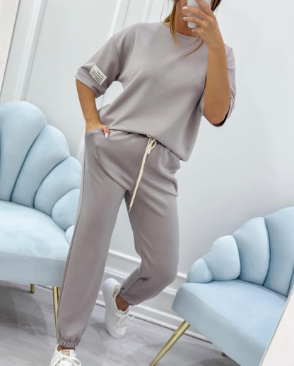 Tessara  —  Women's Relaxed Solid Top & Wide-Leg Pants Set