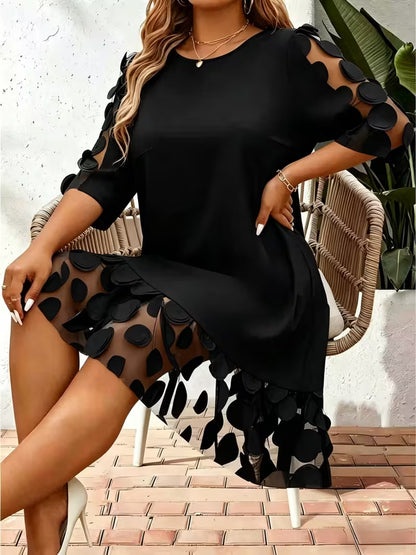 Puntelle — Flared Dot-Embellished Plus Size Midi Dress