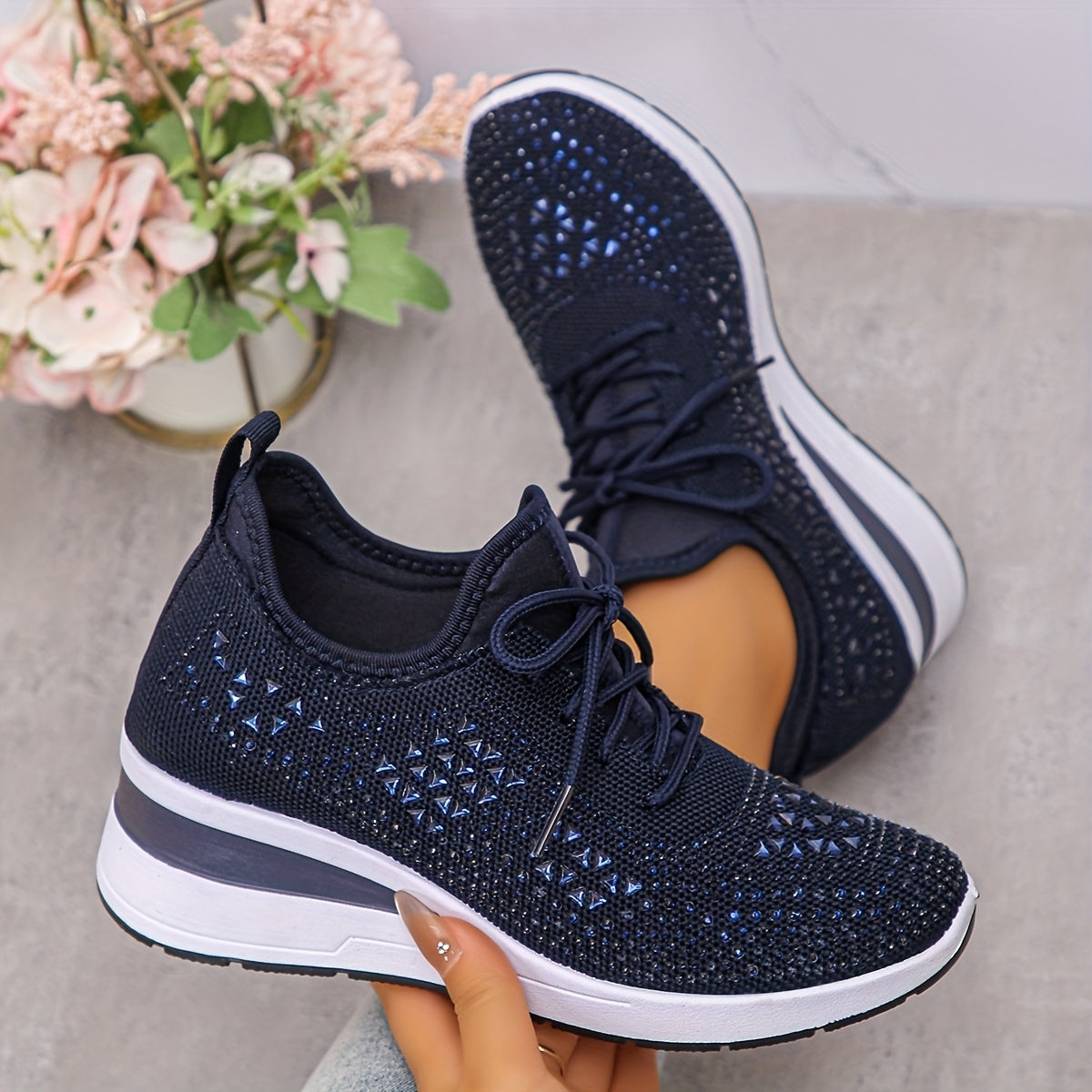Women's casual, fashionable, breathable, sneakers adorned with crystals