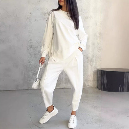 Noemi  —  Asymmetric Hem Sweatshirt & Trouser Lounge Set
