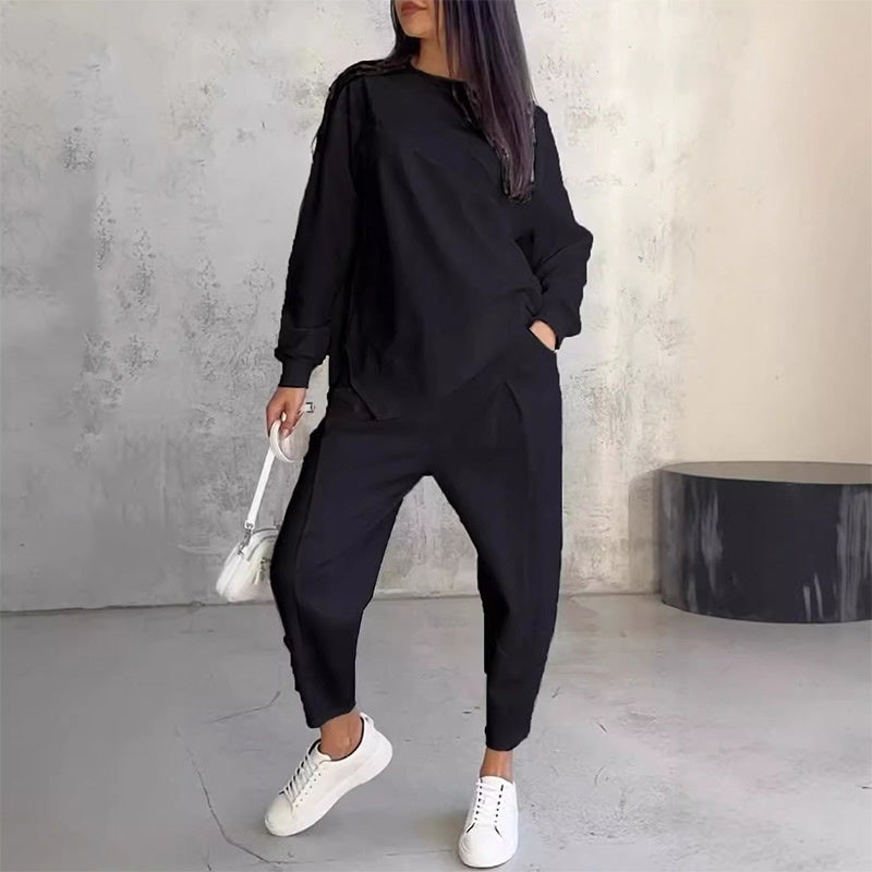 Noemi  —  Asymmetric Hem Sweatshirt & Trouser Lounge Set