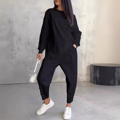 Noemi  —  Asymmetric Hem Sweatshirt & Trouser Lounge Set