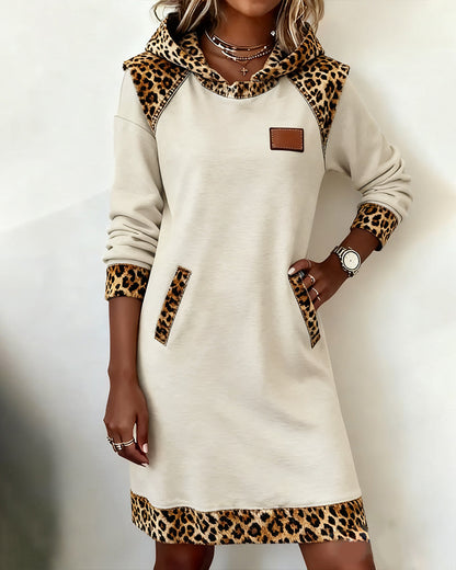 Félinne — Hooded Leopard Panel Relaxed Dress