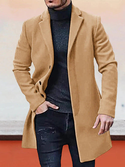 Solid Color Single-Breasted Coat for Men