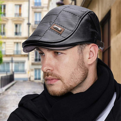 Maison — Leather Newsboy Flat Cap