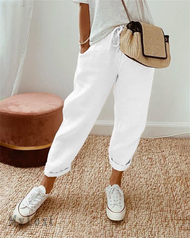 Linève  —  High-Waist Linen Straight-Leg Trousers