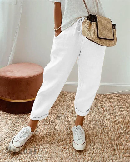 Linève  —  High-Waist Linen Straight-Leg Trousers