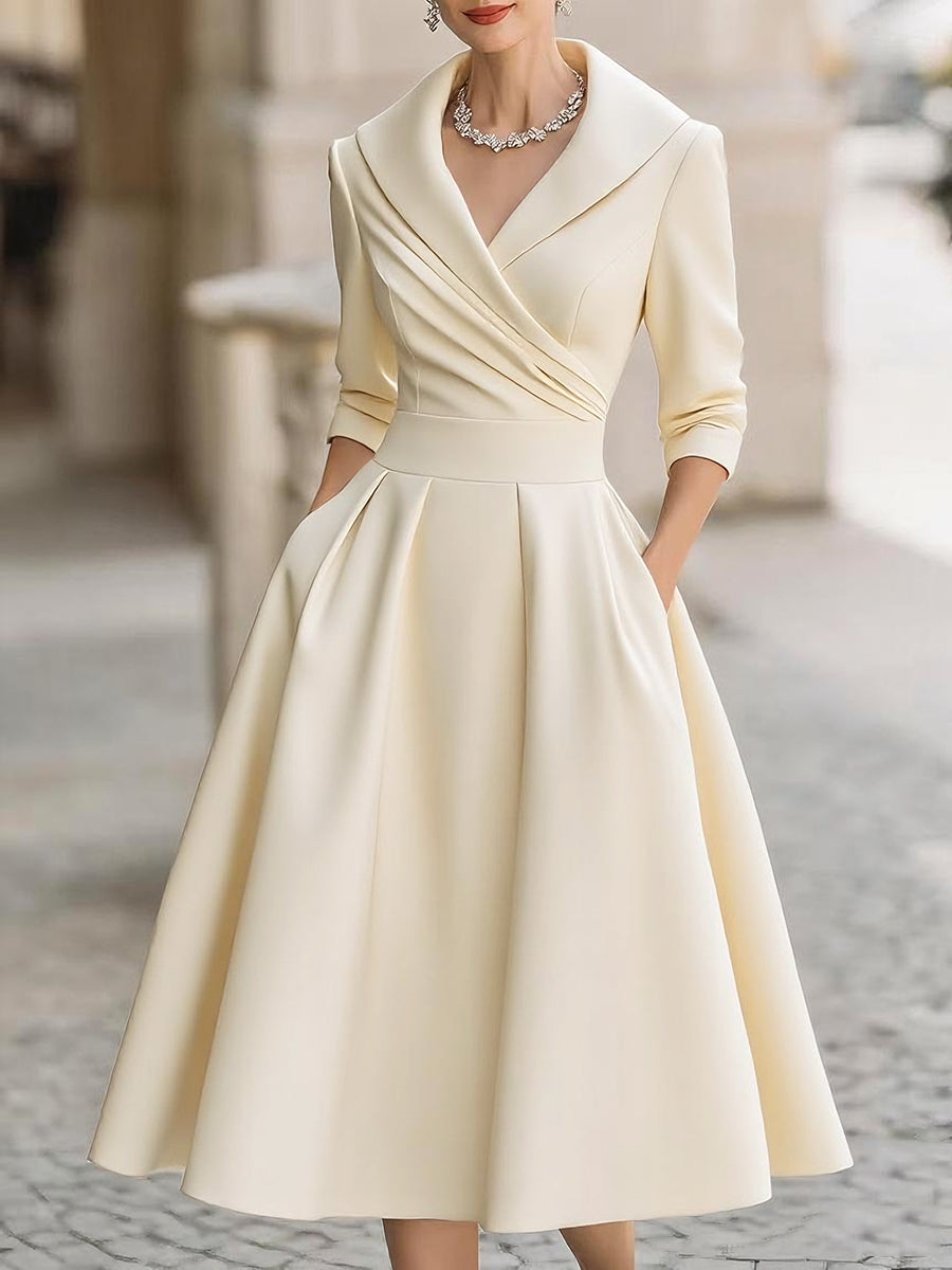 Auréve — Satin Draped-Collar A-Line Midi Dress