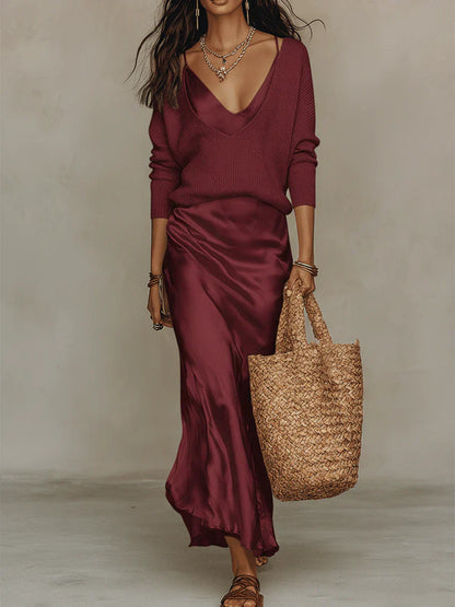 Elena — Satin Midi Dress in Liquid Elegance