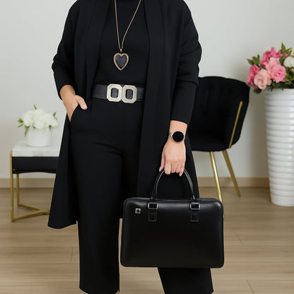 Ellorie — 3-Piece Long Cardigan, Top & Wide-Leg Trouser Set