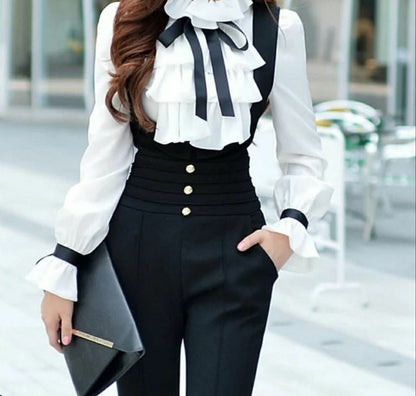 Tisa — Satin-Ribbon Shirt & Jumpsuit Set