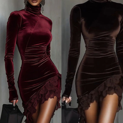 Mière — Lace-Hem Asymmetric Bodycon Midi Dress