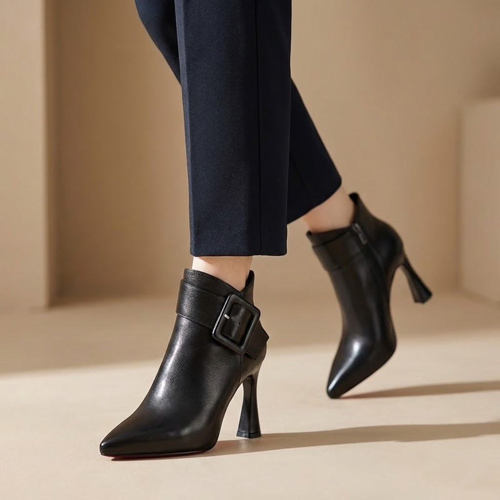 Signature Heeled Ankle Boots with Oversized Buckle