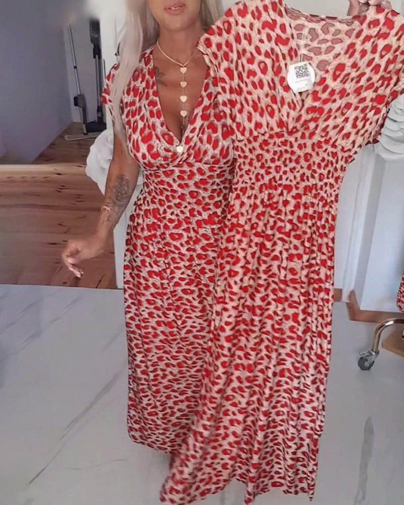 Stylish Leopard Print Dress with a V-neck