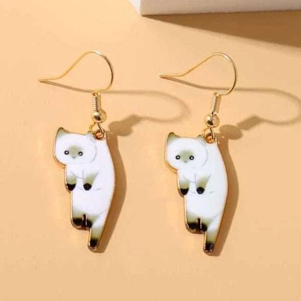 Dangling Cat Drop Earrings — Breed-Specific Motif