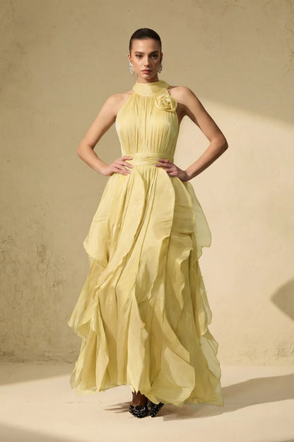 Rosetté — Tiered Ruffle Maxi Dress in Blush