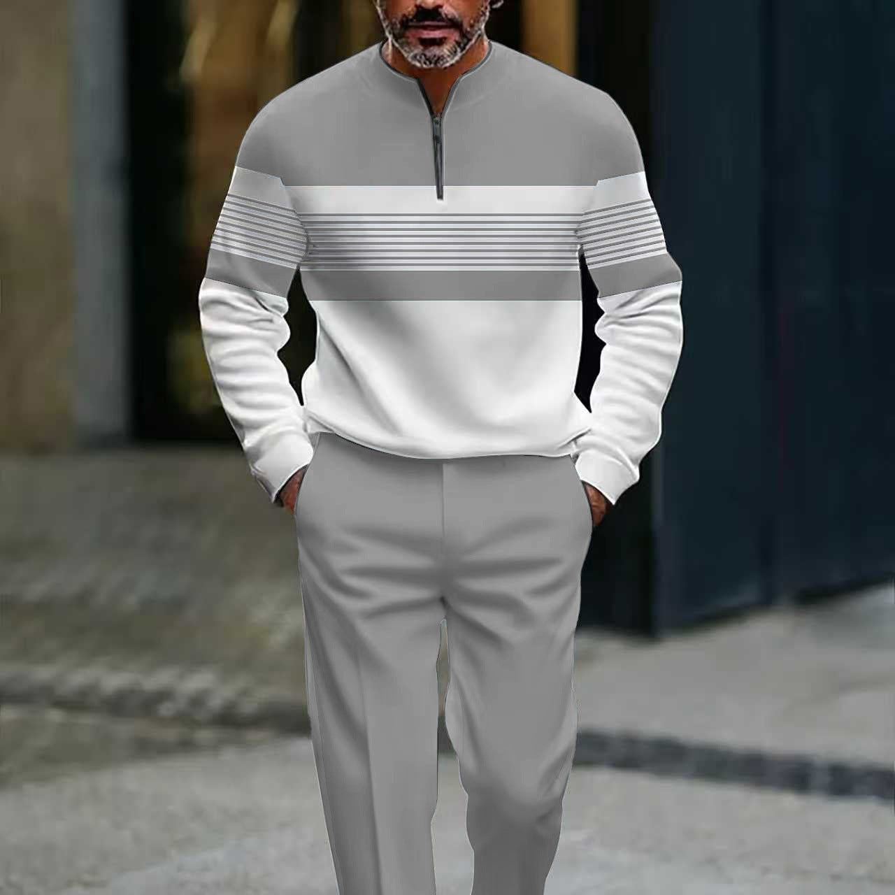 Grafton — Graphic Print Quarter-Zip Tracksuit Set