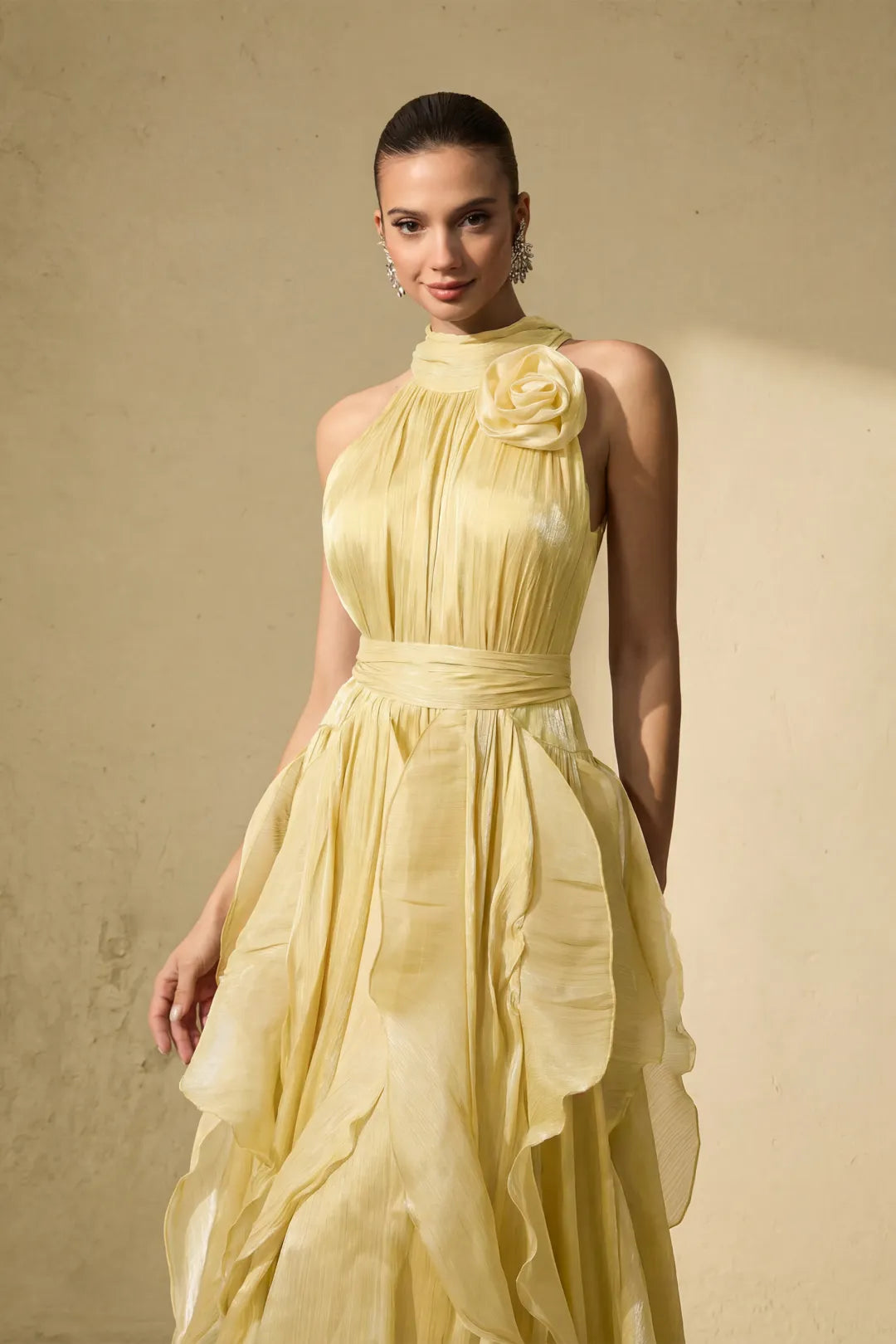Rosetté — Tiered Ruffle Maxi Dress in Blush