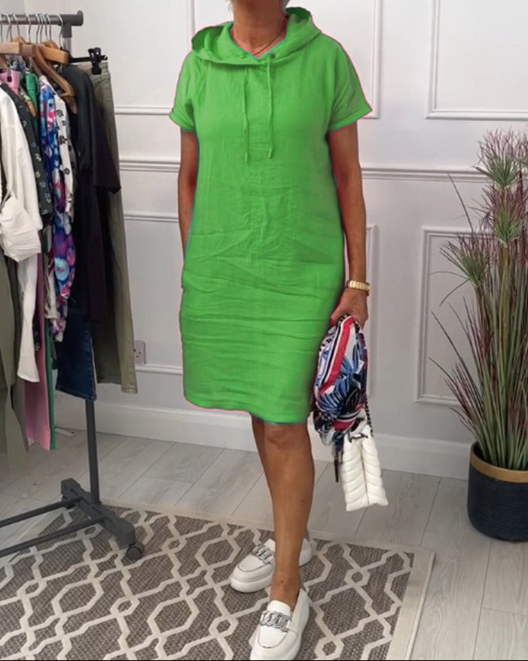 Aurève - Hooded Short-Sleeve Casual Dress
