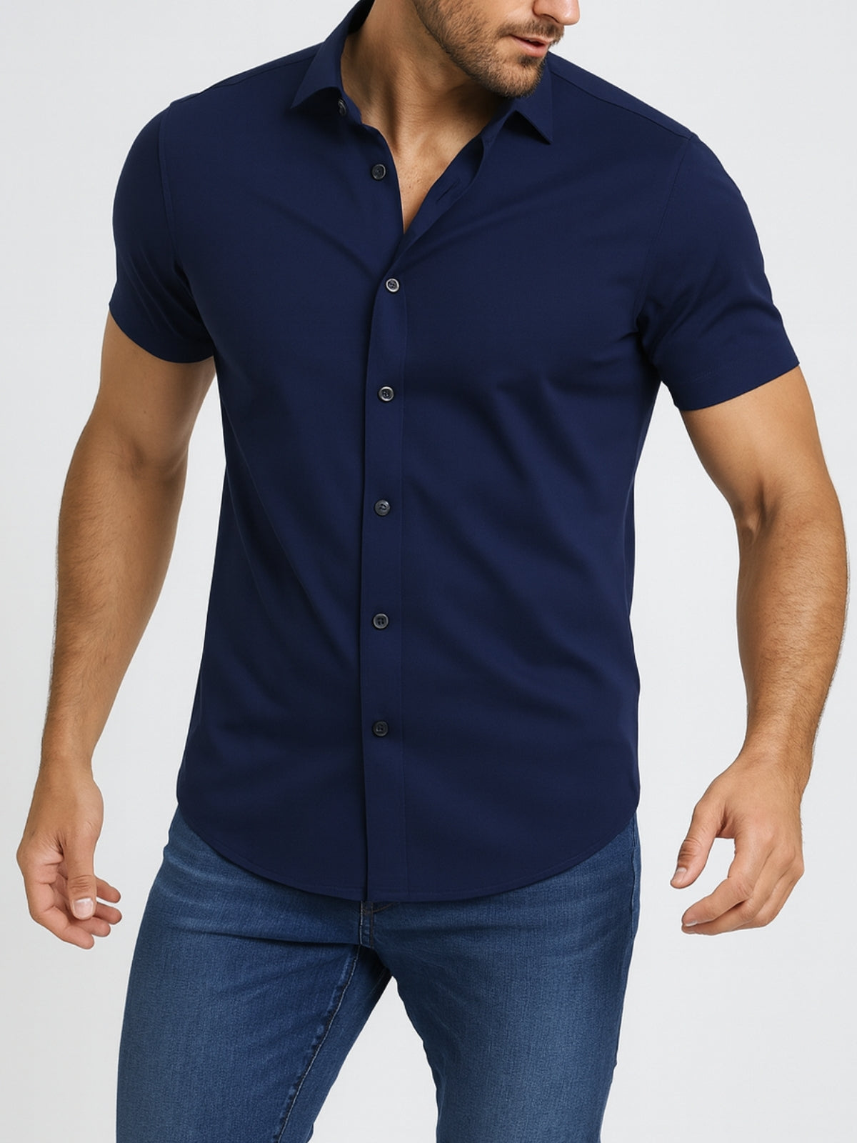 Non-Iron 4-Way Stretch Shirt – Transparent Buttons
